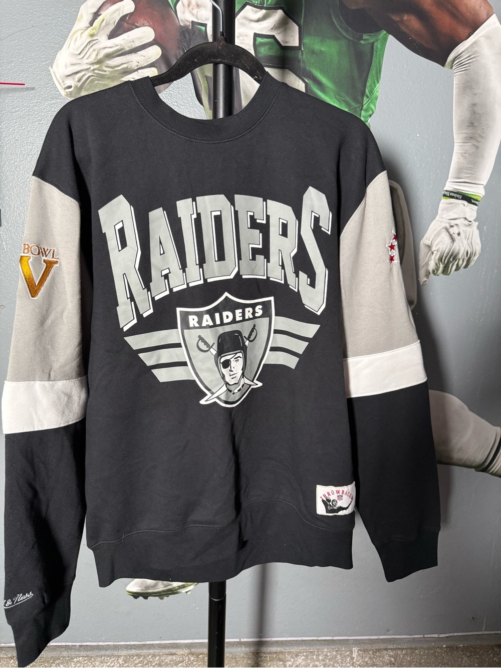 Mitchell & Ness Black and Gray Raiders Crewneck Sweatshirt